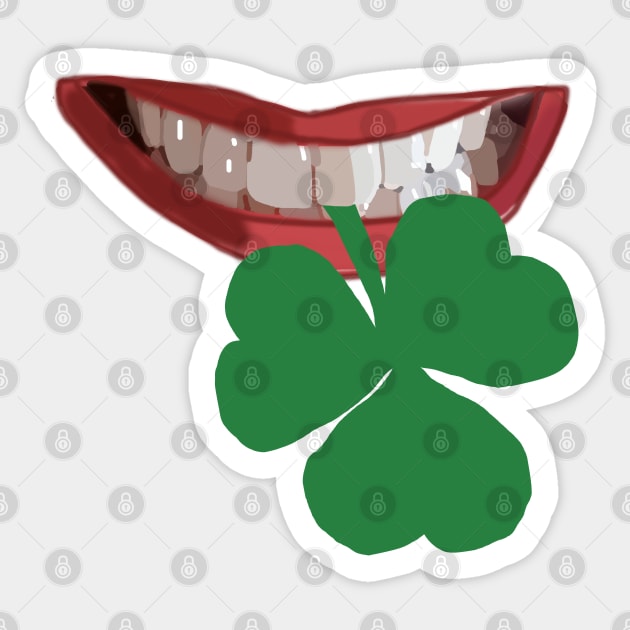 Mouth Biting Shamrock for St Patricks Day Sticker by ellenhenryart